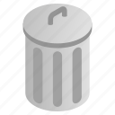 bin, can, garbage, grey, isometric, rubbish, trash