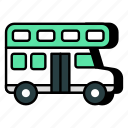 double decker bus, coach, vehicle, automobile, automotive