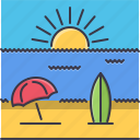 beach, holidays, sand, sun, surfboard, travel, umbrella
