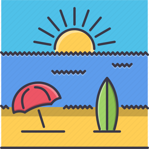 Beach, holidays, sand, sun, surfboard, travel, umbrella icon - Download on Iconfinder