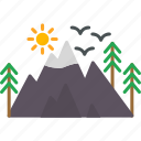 mountains, summer, travel, vacation, sun, holiday, icon