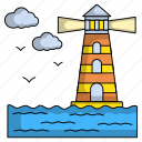 lighthouse, tower, building, sea, surveillance, beacon