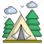 camping tent, pine trees, clouds, scenery, weather, camp area, forest 
