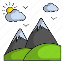 mountain range, travelling, scenery, mountain peaks, clouds, weather 