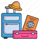 international travelling, equipments, suitcase, trolley bag, passport, travelling 
