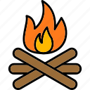 bonfire, campfire, camping, fire, flame, hot, icon