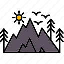 mountains, summer, travel, vacation, sun, holiday, icon