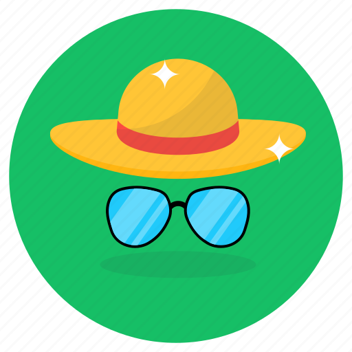 Beach, equipment, beach equipment, beach accessories, sun protection, glasses with hat, holiday equipment icon - Download on Iconfinder