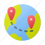 globe, world, location, pin, route 