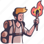 torch, fire, light, hot, flaming, flare, explorer, adventure, person 