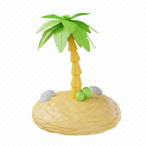Coconut, tree, palm, tropical, nature, summer, beach 3D illustration - Download on Iconfinder