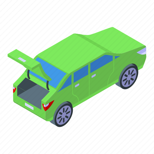 Green, trunk, car, isometric icon - Download on Iconfinder