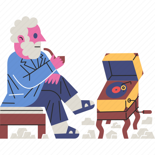 Listening, to, music, old, man, syria, smoking icon - Download on Iconfinder