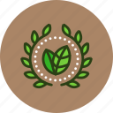 achievement, badge, bio, eco, green, nature, wreath