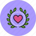 achievement, award, badge, heart, love, valentine, wreath
