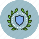 achievement, award, badge, safe, security, shield, wreath
