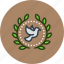achievement, award, badge, bird, dove, peace, wreath 