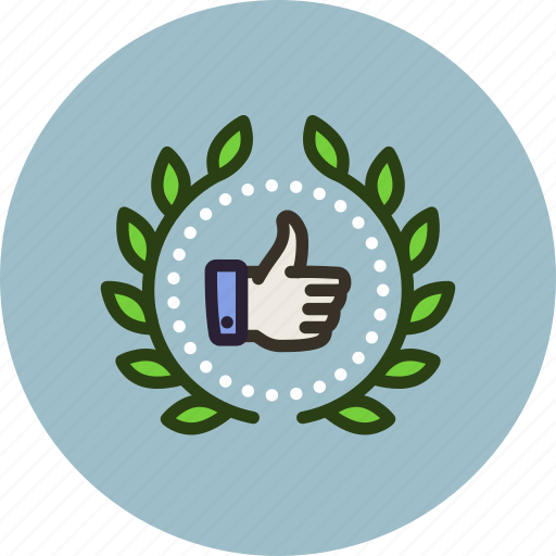 Achievement, award, badge, like, rating, thumbs up, wreath icon - Download on Iconfinder