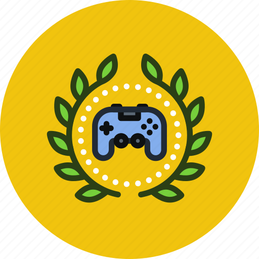 Achievement, award, badge, game, joystick, play, wreath icon - Download on Iconfinder