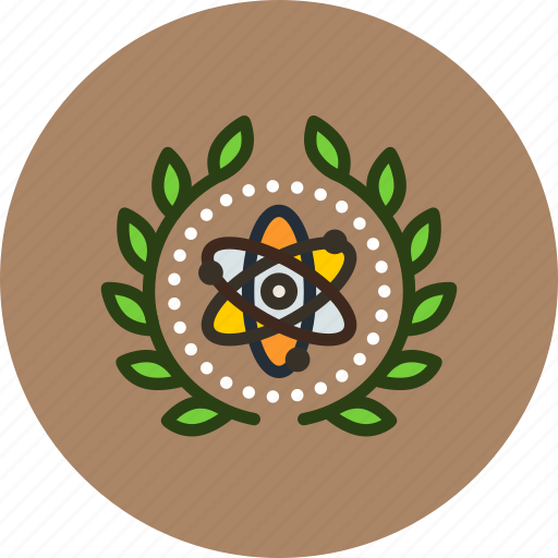 Achievement, atomic, award, badge, physics, science, wreath icon - Download on Iconfinder
