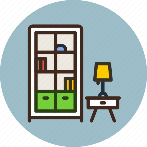 Bookcase, cabinet, cupboard, furniture, household, interior, lamp icon - Download on Iconfinder
