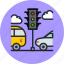 bus, car, transport, traffic lights 