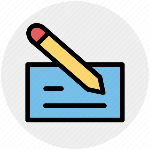 Bank check, check, check book, payment, pencil, writing icon - Download on Iconfinder