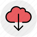 cloud, cloudy, data, down arrow, download, storage, weather