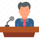 lecture, conference, influence, motivation, presentation, speaker, speech, icon