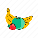 fruit, banana, apple, strawberry