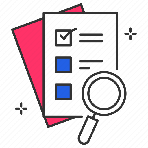 Checklist, list, voting, election, checkmark, magnifying glass icon - Download on Iconfinder