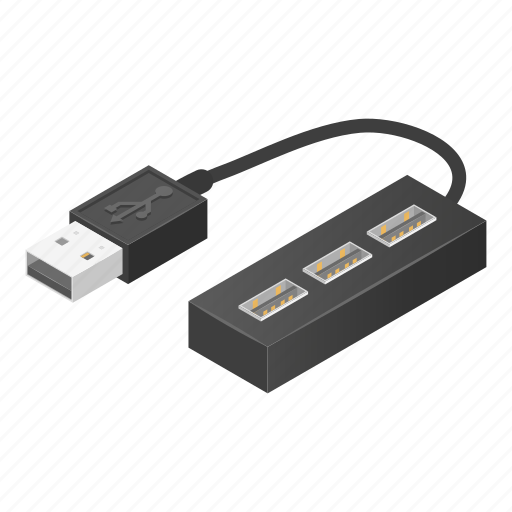 Cable, cartoon, computer, connect, hub, isometric, usb icon - Download on Iconfinder