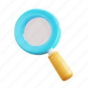 magnifier, search, find, zoom, glass, magnifying, searching, tool, 3d 