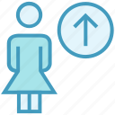 female, people, person, stand, up arrow, uploading, user