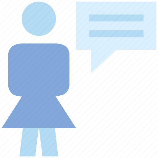 Chat, female, message, stand, support, talk, user icon - Download on Iconfinder