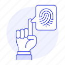 biometric, close, finger, fingerprint, hand, identification, index, up, user