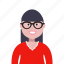 account, avatar, four-eyes, girl, glasses, lady, profile, learner, student 