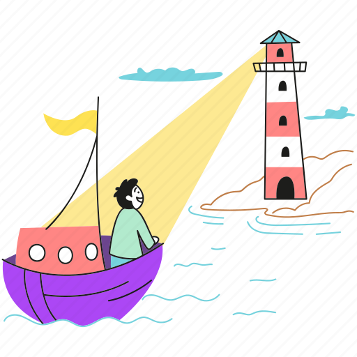 Shore, destination, illuminate, user, way, ship, light illustration - Download on Iconfinder