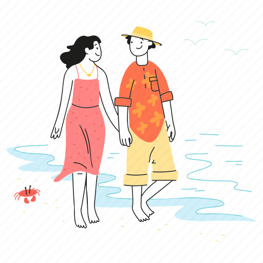 Couple, walk, together, hangout, sea, date, beach illustration - Download on Iconfinder
