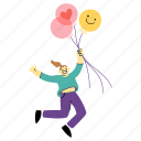 being, happy, balloons, jump, joy