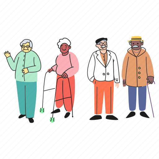People, old people, grandparents, group, friends illustration - Download on Iconfinder