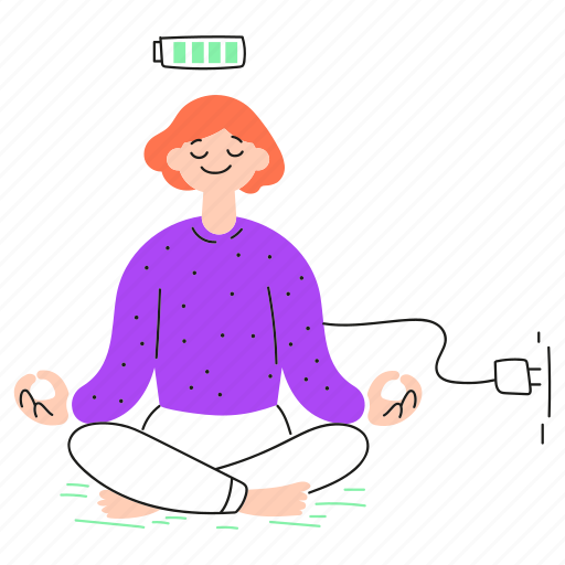 Meditation, recharge, relax, refill, user, battery, energy illustration - Download on Iconfinder