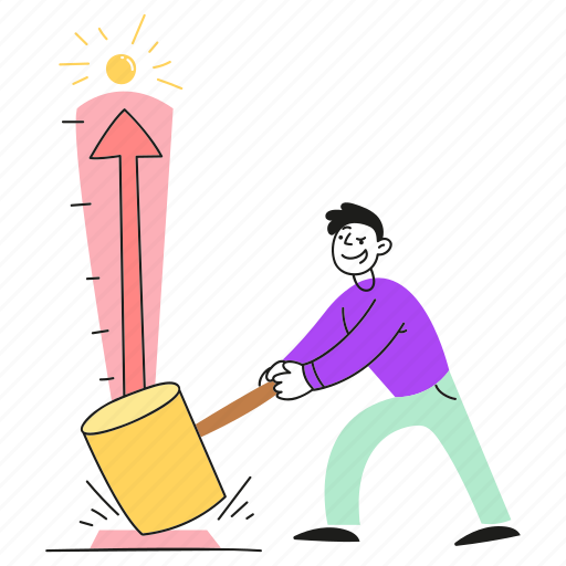 Hammer, high, off, showing, show, power, man illustration - Download on Iconfinder
