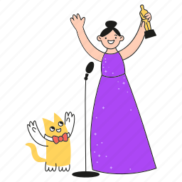 oscars, decoration, win, microphone, user, award, trophy, actress, cat, first, competition, speech 