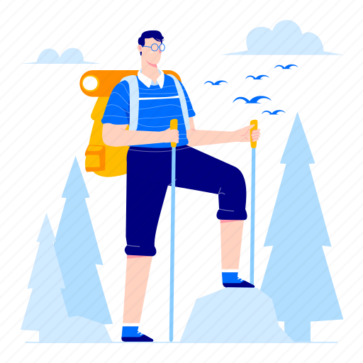 Hiking, nature, travel, adventure, mountain, climbing illustration - Download on Iconfinder
