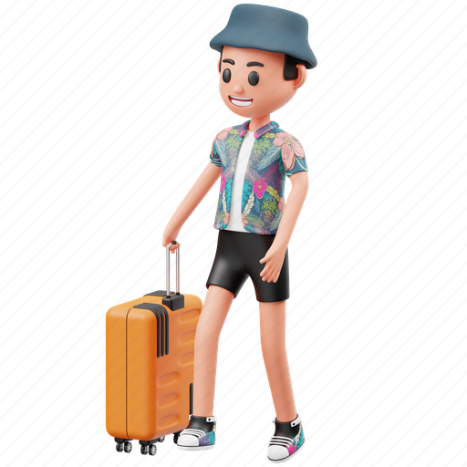 Boy, suitcase, travel, business, man, bag, walking 3D illustration - Download on Iconfinder