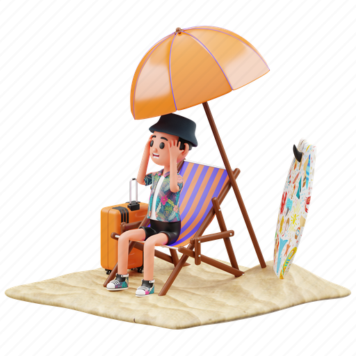Boy, vacation, beach, holiday, tourism, travel, man 3D illustration - Download on Iconfinder