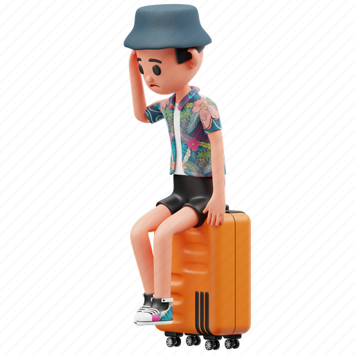 Sad, suitcase, emotion, luggage, travel, expression, holiday 3D illustration - Download on Iconfinder
