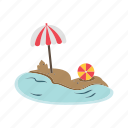 beach, beach ball, sand castle, sea, umbrella 