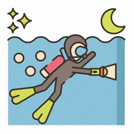 Night, diving, moon, scuba, diver, sea icon - Download on Iconfinder